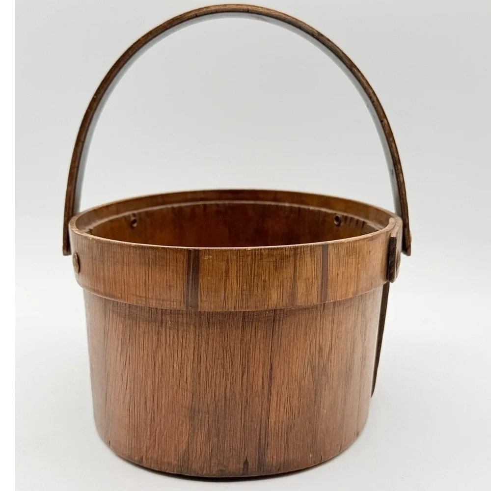 Vintage Hand Painted Mushroom Snail Bent Wood Basket Brown Good C. Almand BA